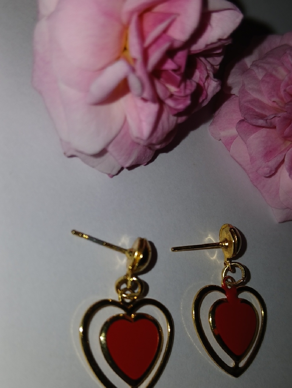 Gold-Tone Red Heart Drop Earrings - Women Jewelry